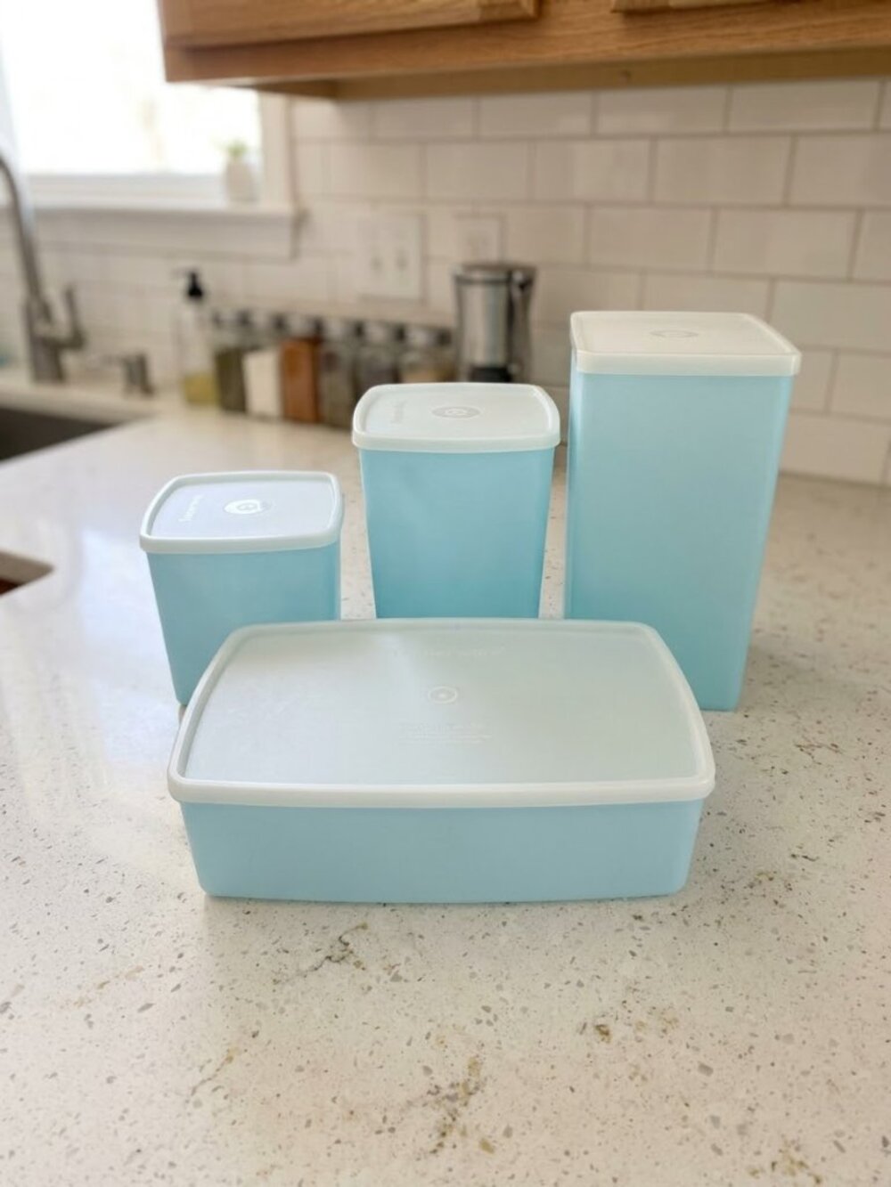 Vintage Tupperware Light Blue Container Set (4-piece) with Lids